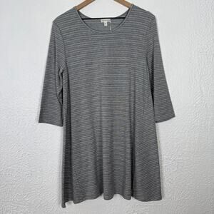 Garnet Hill Stripe Tunic Swing Dress Gray 3/4 Sleeve NWT Size Medium